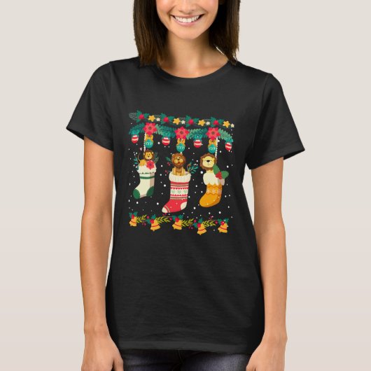 Löwenweihnachtsvorräte X mas Lights Pajama T-Shirt (Vorderseite)