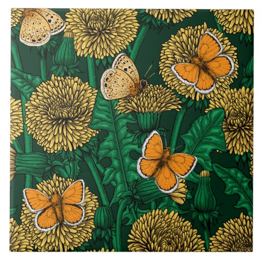 Löwenwiese auf dunkelgrün fliese (Vorderseite)