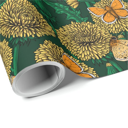 Löwenwiese auf dunkelgrün geschenkpapier (Rolleneckpunkt)