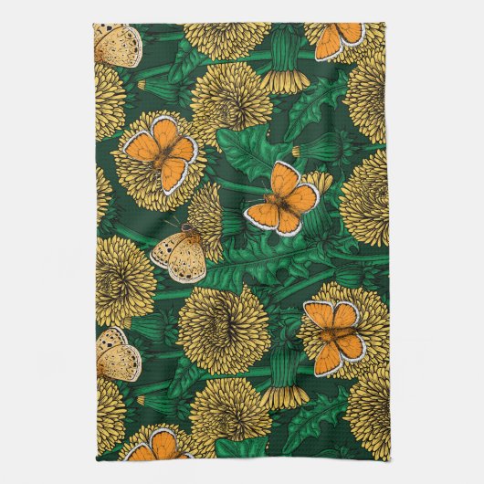 Löwenwiese auf dunkelgrün geschirrtuch (Vertikal)