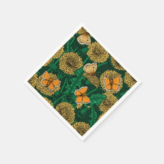 Löwenwiese auf dunkelgrün serviette (Ecke)