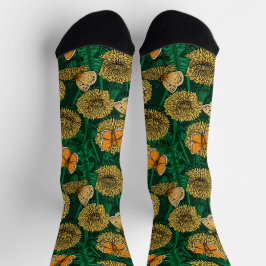 Löwenwiese auf dunkelgrün socken
