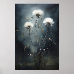 Löwenzahn auf dunklem Feld, Wildblumen-Druck Poster