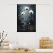 Löwenzahn auf dunklem Feld, Wildblumen-Druck Poster (Küche)