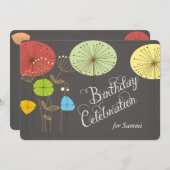 Löwenzahn auf Holzkohle Linen Geburtstag Einladung (Vorne/Hinten)