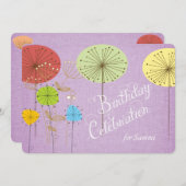 Löwenzahn auf Lavendel-Leinengeburtstag lädt ein Einladung (Vorne/Hinten)