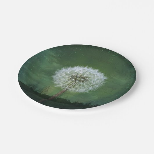 Löwenzahn-Blumen-Flaum-Starry Himmel-Kunst Pappteller (Schrägansicht)