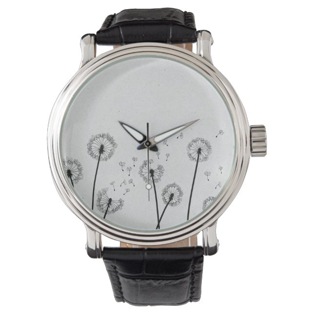 Löwenzahn Blumen Pappus Sporen Grau Armbanduhr (Vorderseite)