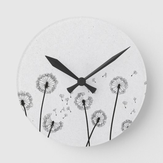 Löwenzahn Blumen Pappus Sporen Grau Runde Wanduhr (Vorderseite)