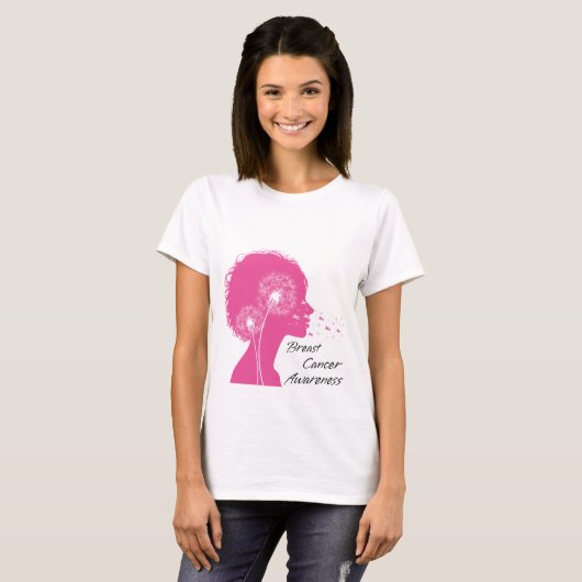 Löwenzahn Brustkrebs-Bewusstsein rosa Schleifenges T-Shirt (Vorne ganz)