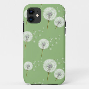 Löwenzahn-Muster auf grünem Hintergrund iPhone 11 Hülle