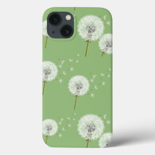 Löwenzahn-Muster auf grünem Hintergrund iPhone 13 Hülle