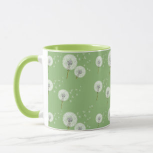 Löwenzahn-Muster auf grünem Hintergrund Tasse