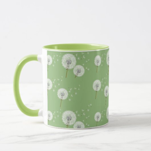 Löwenzahn-Muster auf grünem Hintergrund Tasse (Links)