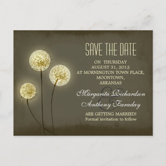 Löwenzahn Save-the-Date stilvolle Postkarten (Vorderseite)