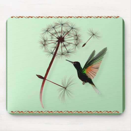 Löwenzahn und kleiner grüner Kolibri Mousepad (Vorne)