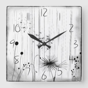 Löwenzahn und Regen-Wanduhr Quadratische Wanduhr