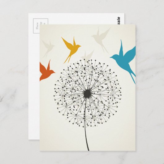 Löwenzahn und Vogel Postkarte (Vorne/Hinten)