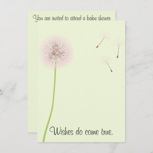 Löwenzahn-Wünsche für eine Babyparty in den Rosa Einladung (Vorne/Hinten)