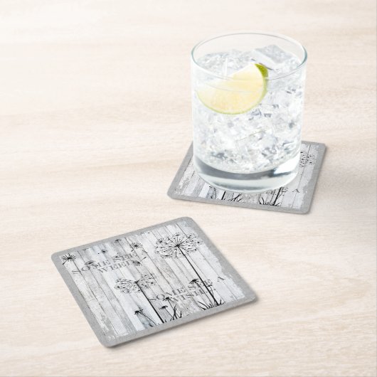 Löwenzahn wünscht träumerisches graues Zitat Rechteckiger Pappuntersetzer (Vor Ort)