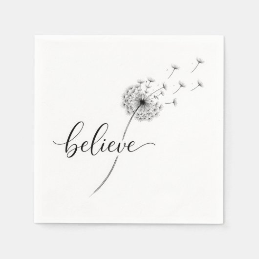 Löwenzahnkeimlinge mit dem Text 'Glaube' Serviette (Vorderseite)