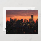 Lower Manhattan Skyline at Twilight, Pink Sky A1 Postkarte (Vorne/Hinten)