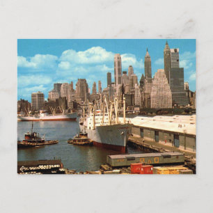 Lower Manhattan Skyline, East River, Vintag in den Postkarte