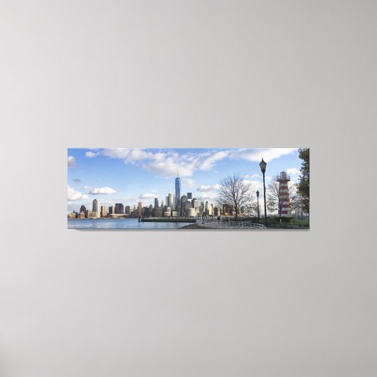 Lower Manhattan Skyline mit Lighthouse Triptych Leinwanddruck (Vorderseite)