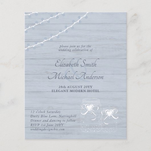 LOWEST PRECED Dusty Blue Rustic Mason Jar Wedding Flyer (Vorne)
