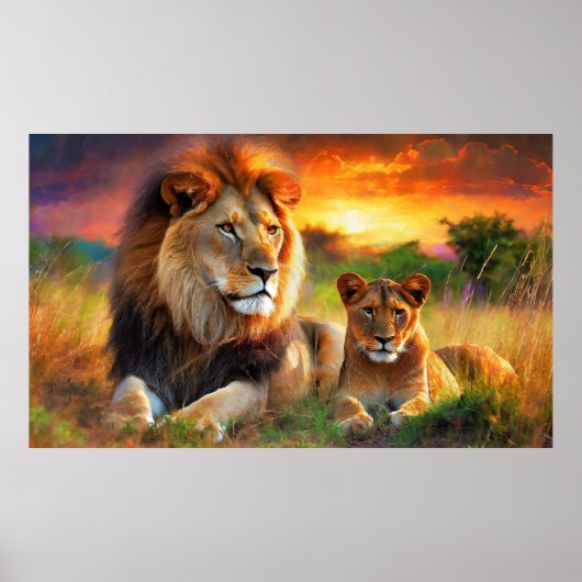 Löwin mit Jungtier Poster (Vorne)