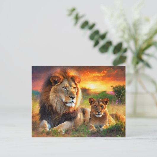 Löwin mit Jungtier Postkarte (Stehend Vorderseite)