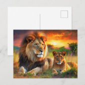 Löwin mit Jungtier Postkarte (Vorne/Hinten)