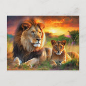Löwin mit Jungtier Postkarte (Vorderseite)