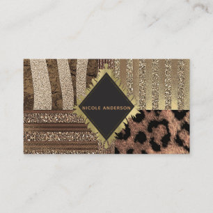 Löwin Safari Chic Dschungel Glamour Gold Glitzer Visitenkarte