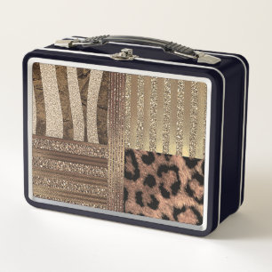 Löwin Safari Chic Dschungel Gold Moderner Glanz Metall Lunch Box