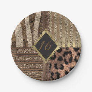 Löwin Safari Dschungel Glamour Modern Gold Glitzer Pappteller