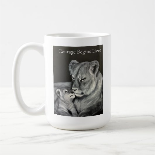 Löwin und Jungtier - Mut beginnt hier Kaffeetasse (Links)