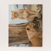 Löwinnen, die bei toten Bäumen spazieren Puzzle (Vertikal)