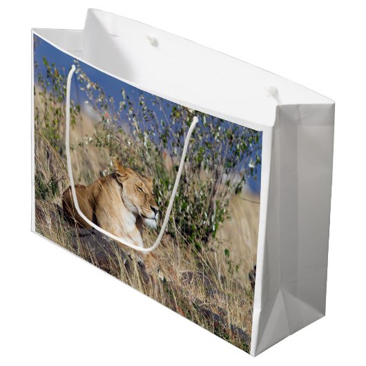 Löwinstillstehen Große Geschenktüte (Vorderseite Schrägansicht)