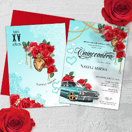 Lowrider Chola Rote Rose Quinceanera Einladung
