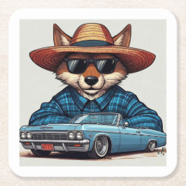 Lowrider Fuchs Rechteckiger Pappuntersetzer