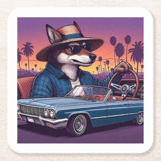 Lowrider Wolfy Rechteckiger Pappuntersetzer (Vorderseite)