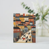 Lowry Style Cat Postcard Postkarte (Stehend Vorderseite)