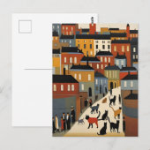 Lowry Style Cat Postcard Postkarte (Vorne/Hinten)