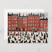 Lowry Style Cat Postcard Postkarte (Vorne/Hinten)