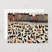 Lowry Style Cat Postcard Postkarte (Vorne/Hinten)