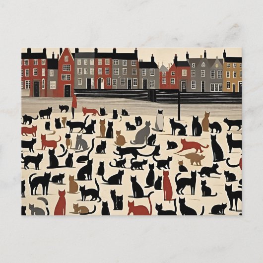Lowry Style Cat Postcard Postkarte (Vorderseite)