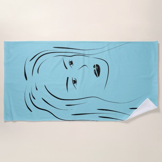 Loyal Black Line Art Frauengesicht Digital Handraw Strandtuch (Vorderseite)