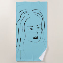 Loyal Black Line Art Frauengesicht Digital Handraw Strandtuch