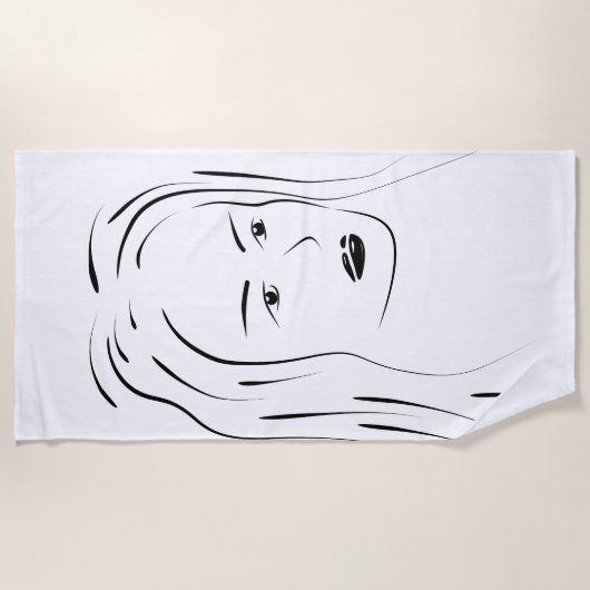 Loyal Black Line Art Frauengesicht Digital Handraw Strandtuch (Vorderseite)